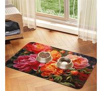WZYCWB 30x45cm Peonies in Full Bloom Patterned pet placemat Food mat - for cat and Dog Food Bowl mats, Foldable and Easy to Store