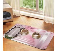 WZYCWB 30x45cm Pink Cherry Blossom Staircase Printed Pet Absorbent Placemats - Non-Slip Food Mats for Dogs and Cats Food Bowls and Water Placemats