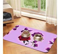 WZYCWB 30x45cm Red and Purple Roses Patterned pet placemat Food mat - for cat and Dog Food Bowl mats, Foldable and Easy to Store