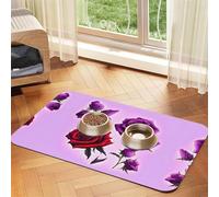 WZYCWB 30x45cm Red and Purple Roses Printed Pet Absorbent Placemats - Non-Slip Food Mats for Dogs and Cats Food Bowls and Water Placemats