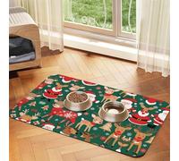WZYCWB 30x45cm Santa Claus and Christmas Deer Patterned pet placemat Food mat - for cat and Dog Food Bowl mats, Foldable and Easy to Store