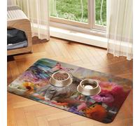 WZYCWB 30x45cm Sitting Grey cat Printed Pet Absorbent Placemats - Non-Slip Food Mats for Dogs and Cats Food Bowls and Water Placemats