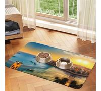 WZYCWB 30x45cm Sunset in Barcelona Patterned pet placemat Food mat - for cat and Dog Food Bowl mats, Foldable and Easy to Store