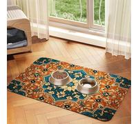 WZYCWB 30x45cm Symmetrical Floral Pattern Printed Pet Absorbent Placemats - Non-Slip Food Mats for Dogs and Cats Food Bowls and Water Placemats