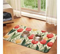 WZYCWB 30x45cm Tulip Illustration Pattern Printed Pet Absorbent Placemats - Non-Slip Food Mats for Dogs and Cats Food Bowls and Water Placemats