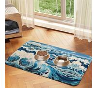 WZYCWB 30x45cm Ukiyo-e Style Waves Printed Pet Absorbent Placemats - Non-Slip Food Mats for Dogs and Cats Food Bowls and Water Placemats