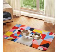 WZYCWB 30x45cm White cat with Black Ears Printed Pet Absorbent Placemats - Non-Slip Food Mats for Dogs and Cats Food Bowls and Water Placemats