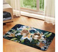 WZYCWB 30x45cm White Lilies Printed Pet Absorbent Placemats - Non-Slip Food Mats for Dogs and Cats Food Bowls and Water Placemats