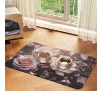 WZYCWB 30x45cm White Roses Printed Pet Absorbent Placemats - Non-Slip Food Mats for Dogs and Cats Food Bowls and Water Placemats