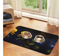 WZYCWB 30x45cm Yellow Roses Starry Night Printed Pet Absorbent Placemats - Non-Slip Food Mats for Dogs and Cats Food Bowls and Water Placemats