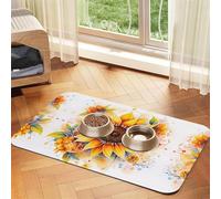 WZYCWB 30x45cm Yellow Sunflower in Oil Printed Pet Absorbent Placemats - Non-Slip Food Mats for Dogs and Cats Food Bowls and Water Placemats