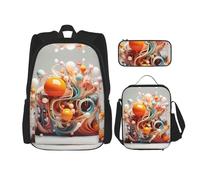 WZYCWB 3D Colorful Swirls and Balls School Bag + Pencil case + Lunch Bag Combination Backpack Suitable for Everyday Commuting