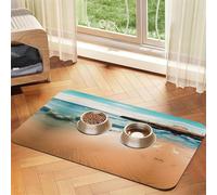 WZYCWB 40x60cm Beach Scenery Patterned pet placemat Food mat - for cat and Dog Food Bowl mats, Foldable and Easy to Store