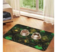 WZYCWB 40x60cm Black and Green Plaid Printed Pet Absorbent Placemats - Non-Slip Food Mats for Dogs and Cats Food Bowls and Water Placemats