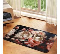 WZYCWB 40x60cm Bright White Peonies Patterned pet placemat Food mat - for cat and Dog Food Bowl mats, Foldable and Easy to Store