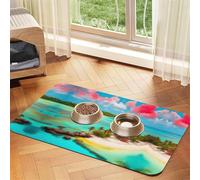 WZYCWB 40x60cm Caribbean Scenery Patterned pet placemat Food mat - for cat and Dog Food Bowl mats, Foldable and Easy to Store