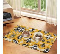 WZYCWB 40x60cm Cartoon bee Printed Pet Absorbent Placemats - Non-Slip Food Mats for Dogs and Cats Food Bowls and Water Placemats