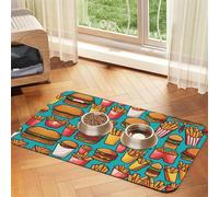 WZYCWB 40x60cm Cartoon Burger Fries Printed Pet Absorbent Placemats - Non-Slip Food Mats for Dogs and Cats Food Bowls and Water Placemats