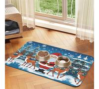 WZYCWB 40x60cm Cute Christmas Deer Printed Pet Absorbent Placemats - Non-Slip Food Mats for Dogs and Cats Food Bowls and Water Placemats