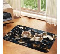 WZYCWB 40x60cm Gold White Butterflies Black Patterned pet placemat Food mat - for cat and Dog Food Bowl mats, Foldable and Easy to Store