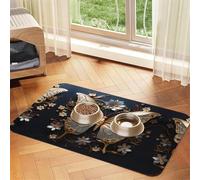 WZYCWB 40x60cm Gold White Butterflies Printed Pet Absorbent Placemats - Non-Slip Food Mats for Dogs and Cats Food Bowls and Water Placemats