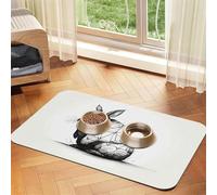 WZYCWB 40x60cm Line Drawing of Rabbit Patterned pet placemat Food mat - for cat and Dog Food Bowl mats, Foldable and Easy to Store