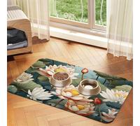 WZYCWB 40x60cm Lotus in The Pond Patterned pet placemat Food mat - for cat and Dog Food Bowl mats, Foldable and Easy to Store