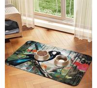 WZYCWB 40x60cm Magpie Graffiti Patterned pet placemat Food mat - for cat and Dog Food Bowl mats, Foldable and Easy to Store
