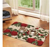 WZYCWB 40x60cm Many red Roses Printed Pet Absorbent Placemats - Non-Slip Food Mats for Dogs and Cats Food Bowls and Water Placemats