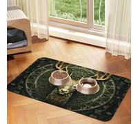 WZYCWB 40x60cm Natural Light Deer Head Patterned pet placemat Food mat - for cat and Dog Food Bowl mats, Foldable and Easy to Store