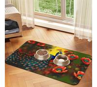 WZYCWB 40x60cm Peacock Flowers Printed Pet Absorbent Placemats - Non-Slip Food Mats for Dogs and Cats Food Bowls and Water Placemats