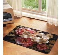 WZYCWB 40x60cm Peony of Gold Patterned pet placemat Food mat - for cat and Dog Food Bowl mats, Foldable and Easy to Store