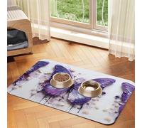WZYCWB 40x60cm Purple Oil Painting Butterfly Patterned pet placemat Food mat - for cat and Dog Food Bowl mats, Foldable and Easy to Store