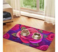 WZYCWB 40x60cm Reddish Purple Roses Printed Pet Absorbent Placemats - Non-Slip Food Mats for Dogs and Cats Food Bowls and Water Placemats