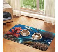 WZYCWB 40x60cm Submarine Shark Coral Printed Pet Absorbent Placemats - Non-Slip Food Mats for Dogs and Cats Food Bowls and Water Placemats