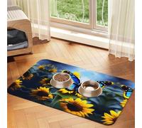 WZYCWB 40x60cm Sunflower Blue Butterfly Patterned pet placemat Food mat - for cat and Dog Food Bowl mats, Foldable and Easy to Store