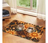 WZYCWB 40x60cm Sunflower Lines Printed Pet Absorbent Placemats - Non-Slip Food Mats for Dogs and Cats Food Bowls and Water Placemats