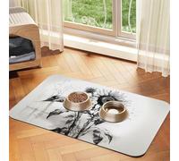 WZYCWB 40x60cm Sunflower Sketch Printed Pet Absorbent Placemats - Non-Slip Food Mats for Dogs and Cats Food Bowls and Water Placemats