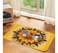WZYCWB 40x60cm Sunflower Wreath Printed Pet Absorbent Placemats - Non-Slip Food Mats for Dogs and Cats Food Bowls and Water Placemats