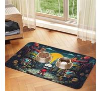 WZYCWB 40x60cm The Mechanical City with red Figures Printed Pet Absorbent Placemats - Non-Slip Food Mats for Dogs and Cats Food Bowls and Water Placemats