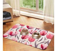 WZYCWB 40x60cm Tulip Illustration Printed Pet Absorbent Placemats - Non-Slip Food Mats for Dogs and Cats Food Bowls and Water Placemats