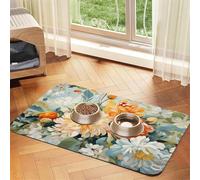 WZYCWB 40x60cm Vibrant Flowers Printed Pet Absorbent Placemats - Non-Slip Food Mats for Dogs and Cats Food Bowls and Water Placemats