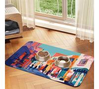 WZYCWB 40x60cm Vibrant Town Printed Pet Absorbent Placemats - Non-Slip Food Mats for Dogs and Cats Food Bowls and Water Placemats