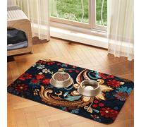 WZYCWB 40x60cm Vintage Beautiful Floral Printed Pet Absorbent Placemats - Non-Slip Food Mats for Dogs and Cats Food Bowls and Water Placemats