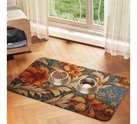 WZYCWB 40x60cm Vintage Flower Leaves Printed Pet Absorbent Placemats - Non-Slip Food Mats for Dogs and Cats Food Bowls and Water Placemats