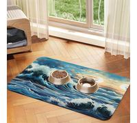 WZYCWB 40x60cm Wave Sailboat Seagull Patterned pet placemat Food mat - for cat and Dog Food Bowl mats, Foldable and Easy to Store