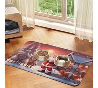WZYCWB 40x60cm Winter Santa Claus Patterned pet placemat Food mat - for cat and Dog Food Bowl mats, Foldable and Easy to Store
