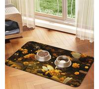 WZYCWB 40x60cm Yellow Flowers Printed Pet Absorbent Placemats - Non-Slip Food Mats for Dogs and Cats Food Bowls and Water Placemats