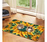 WZYCWB 40x60cm Yellow-Green Sunflower Printed Pet Absorbent Placemats - Non-Slip Food Mats for Dogs and Cats Food Bowls and Water Placemats