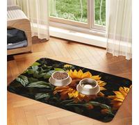 WZYCWB 40x60cm Yellow Sunflower on a Brown Background Printed Pet Absorbent Placemats - Non-Slip Food Mats for Dogs and Cats Food Bowls and Water Placemats